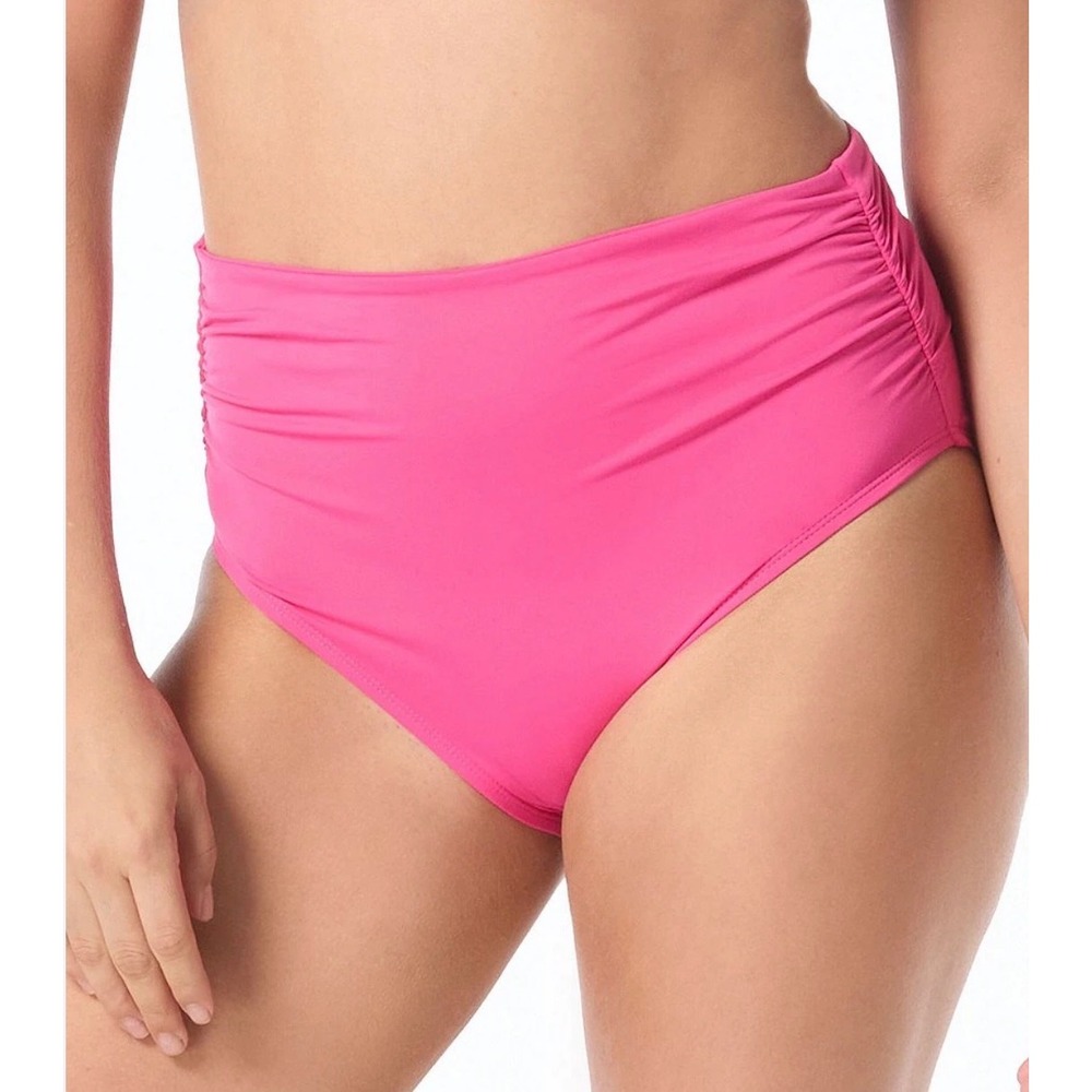 Coco Reef High Waisted Bikini Bottom Pink Ruched Plumeria Size Small NEW